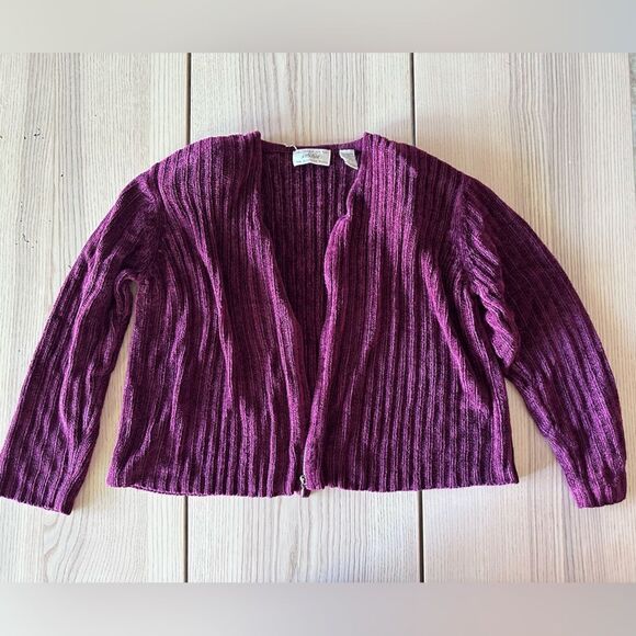 Lord & Taylor Maroon Knit zip up cardigan - Petite Medium - Picture 1 of 5